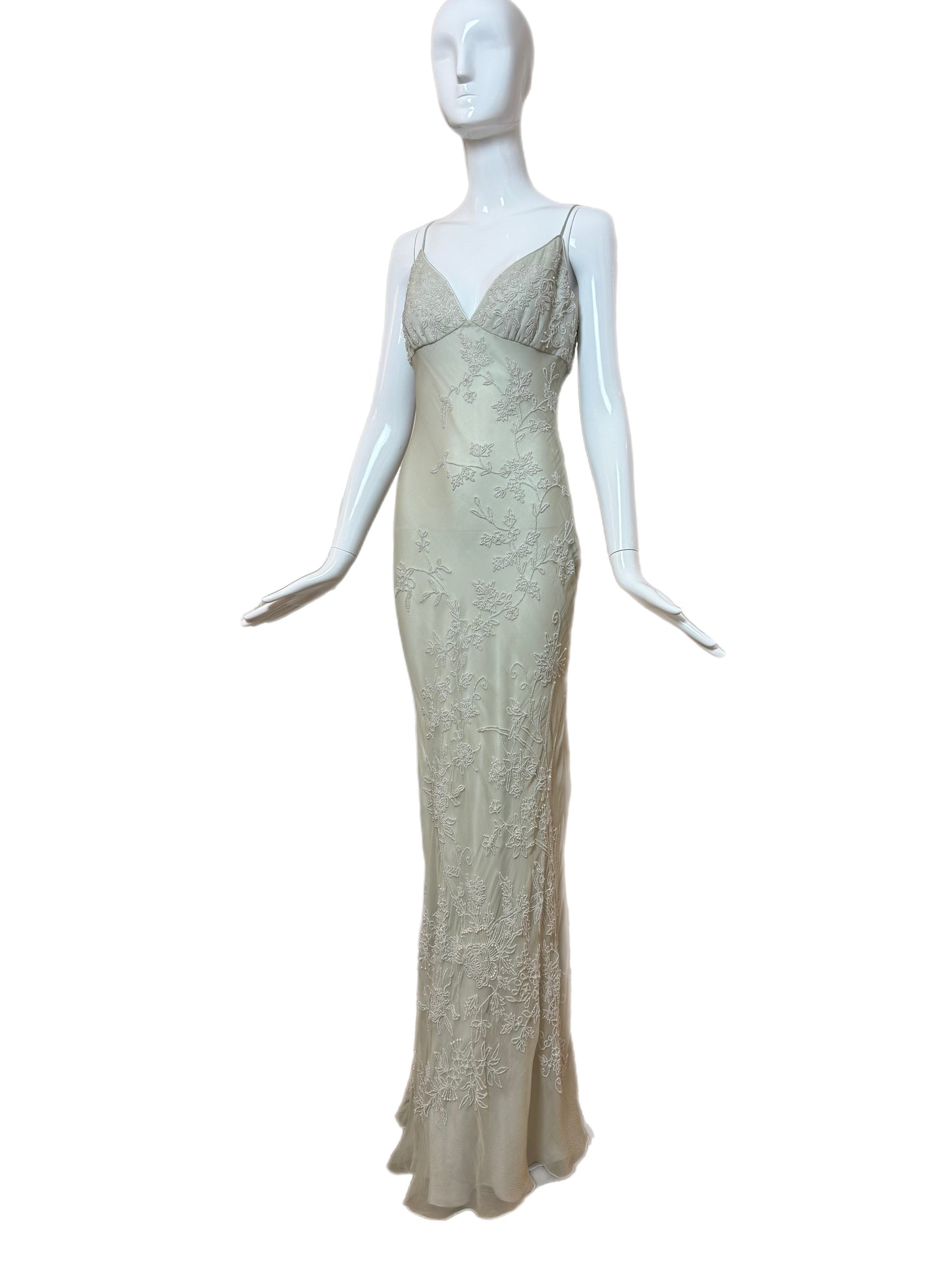 LES HABITUDES 90's Vintage Couture Silk Hand Beaded / Pearled Floral Gown