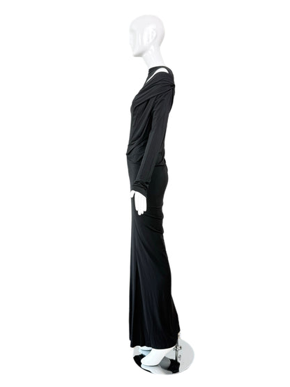 DONNA KARAN Black Slinky Cut-Out Evening Gown