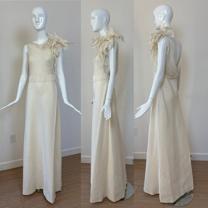 ALBERTA FERRETTI 1997 Vintage Ivory Silk Wedding Gown w. Flower