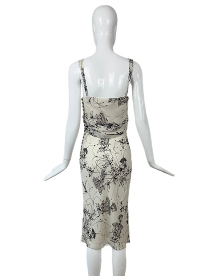 JOHN GALLIANO 2008 Vintage Silk Floral Knee Length Dress