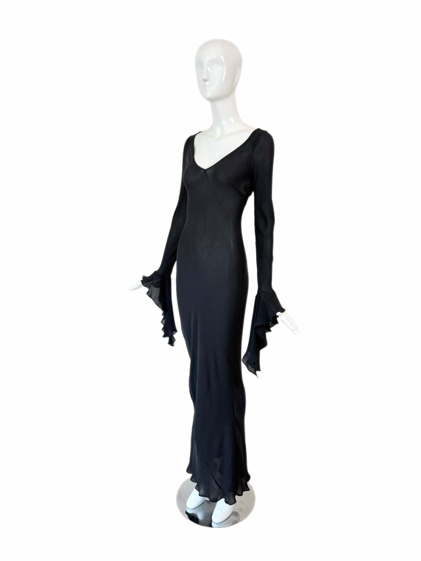 MARIA GRACHVOGEL Vintage Dramatic Sleeve Black Silk Evening Gown