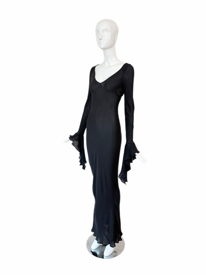 MARIA GRACHVOGEL Vintage Dramatic Sleeve Black Silk Evening Gown