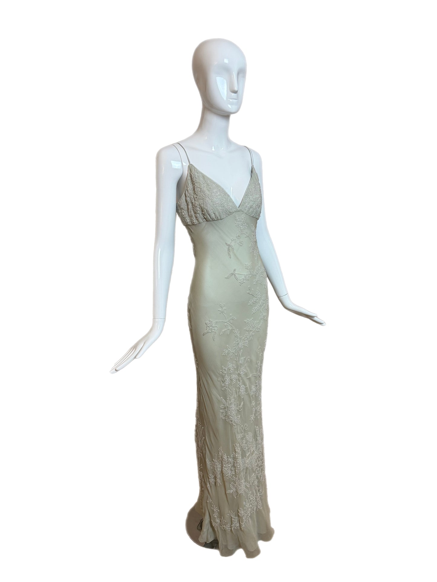 LES HABITUDES 90's Vintage Couture Silk Hand Beaded / Pearled Floral Gown