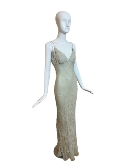 LES HABITUDES 90's Vintage Couture Silk Hand Beaded / Pearled Floral Gown