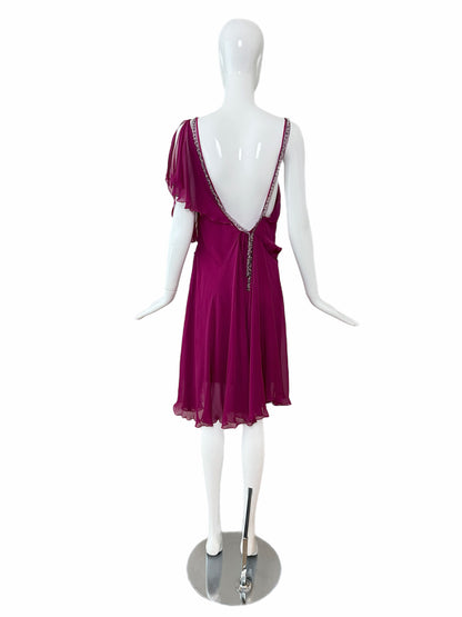 PHILOSOPHY DI ALBERTA FERRETTI Vintage Silk Jewel Encrusted Backless Fuchsia Dress