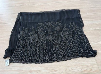 EAVIS & BROWN 90's Vintage Black Silk Hand-Beaded Oversized Shawl