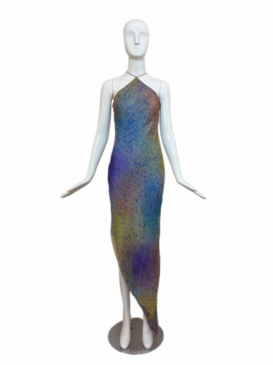 Carla Westcott 90's Vintage Silk Watercolor Splatter Long Maxi Dress