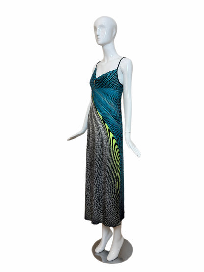 ROBERTO CAVALLI 2001 Vintage Psychedelic Print Chain Accent Dress