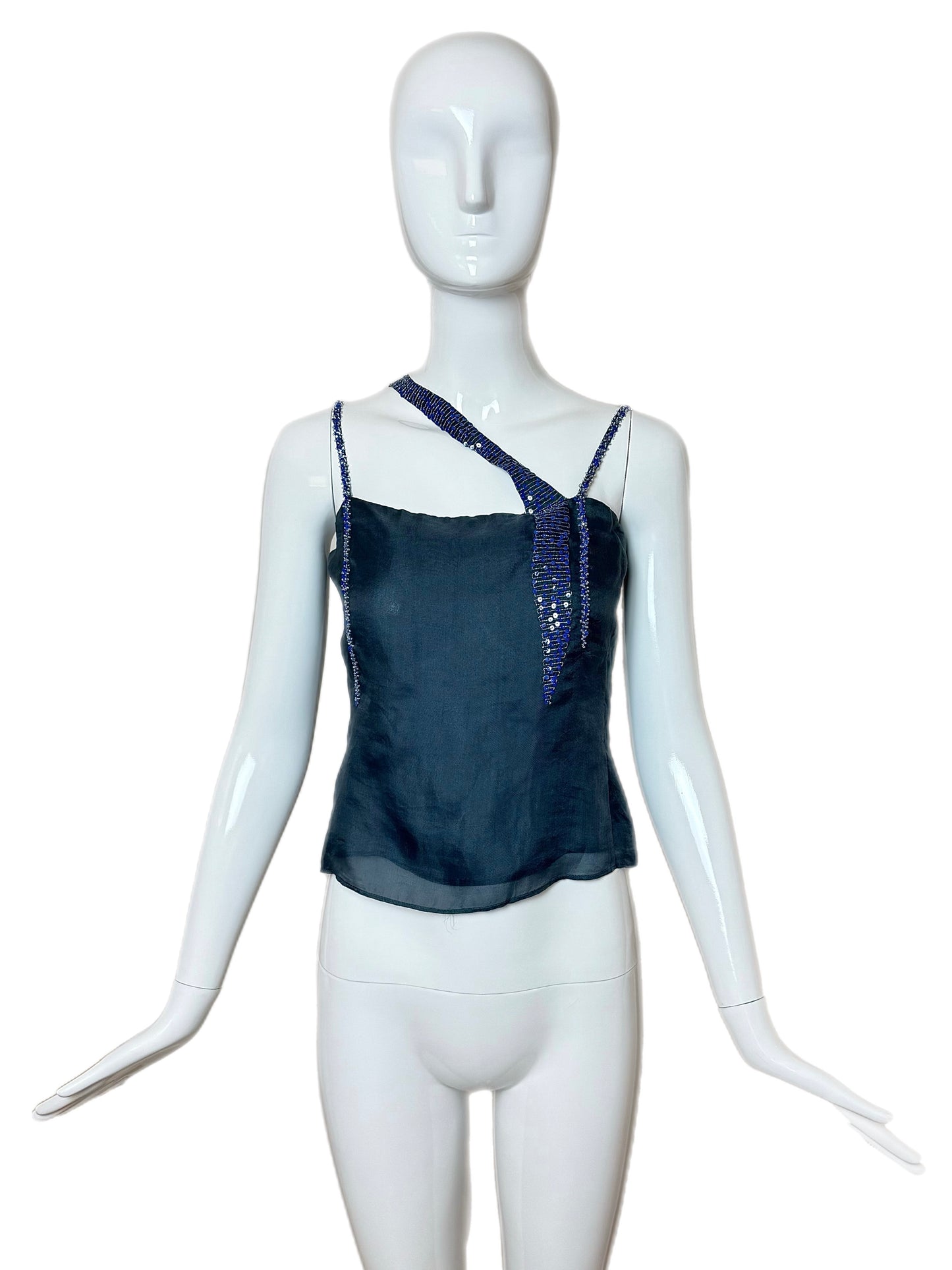 EMPORIO ARMANI 1999 Vintage Blue Silk Beaded Cami