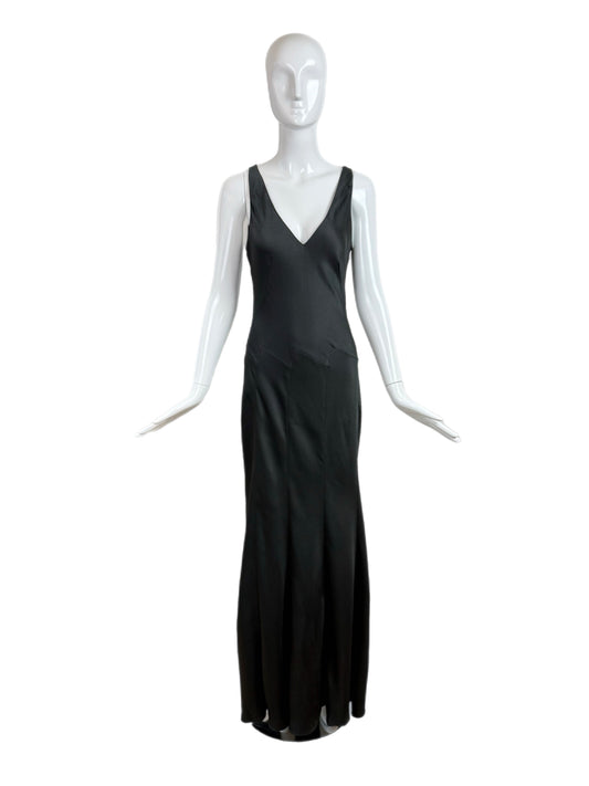 DONNA KARAN 90's Vintage Hammered Satin Black Evening Gown