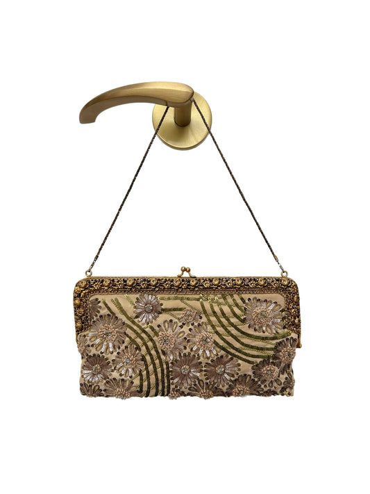 BADGLEY MISCHKA Vintage Gold Floral Embellished Evening Bag