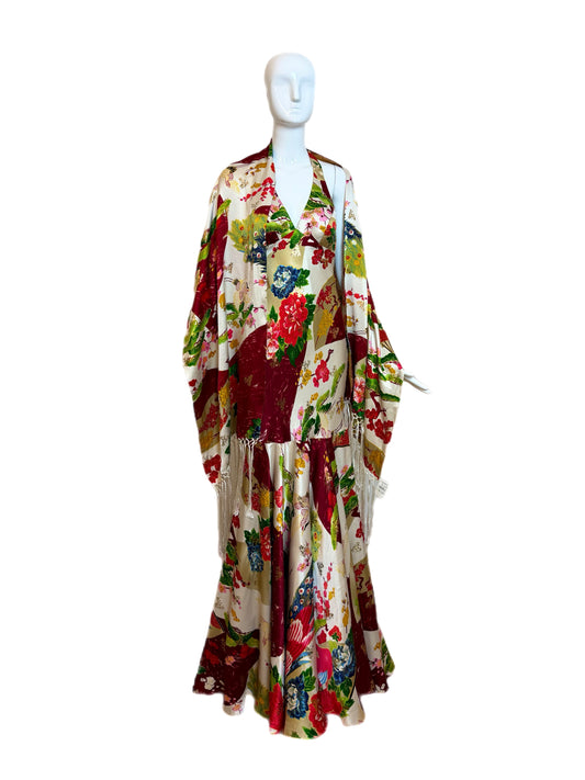 SUE WONG 2005 Vintage Runway Silk Beaded Gown w. Shawl