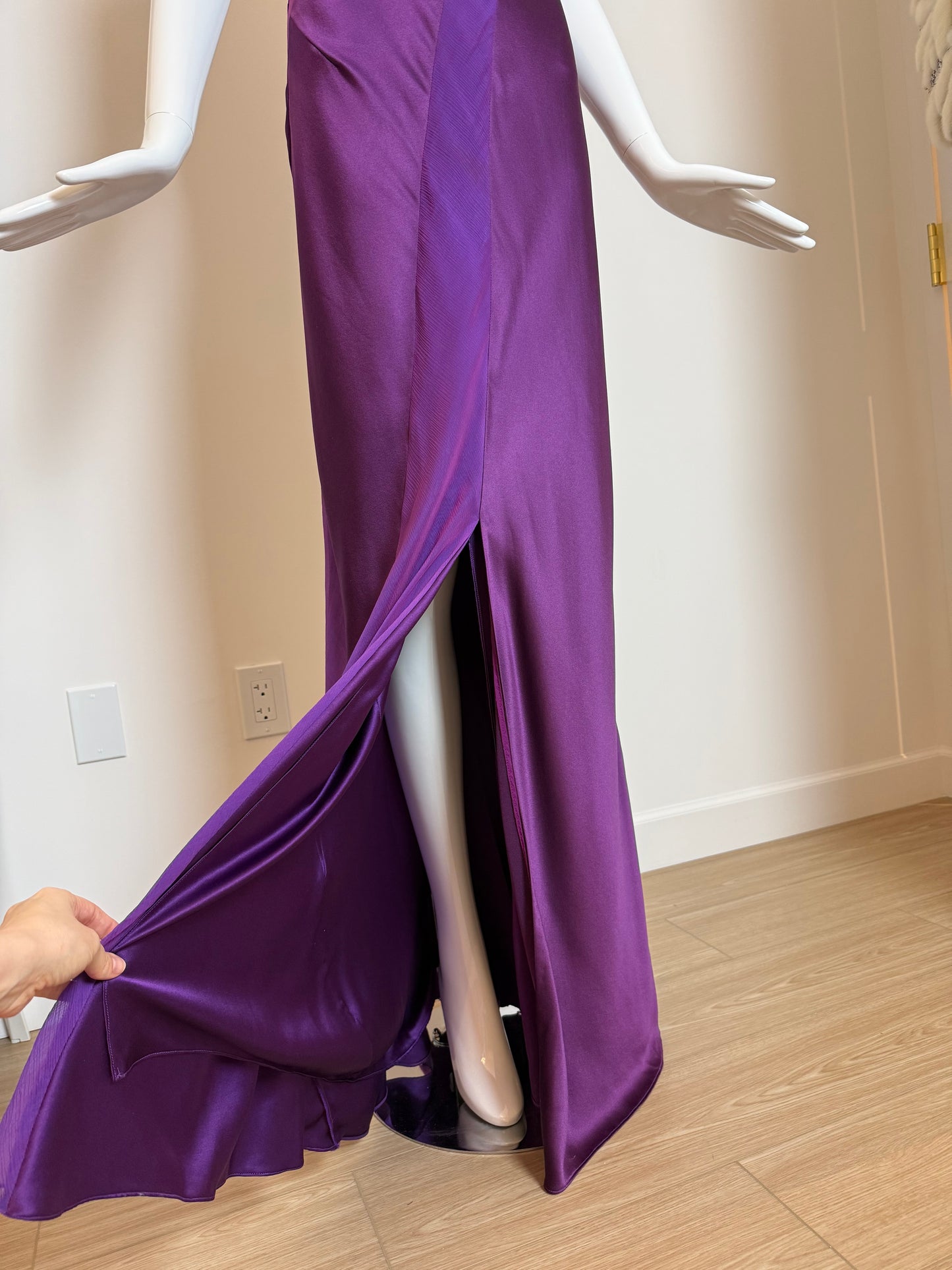 DANES Vintage Purple Iridescent Silk Back Cut-Out Evening Gown
