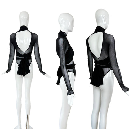 GIORGIO DI SANT ANGELO 80s/90s Vintage Sheer Black Bodysuit