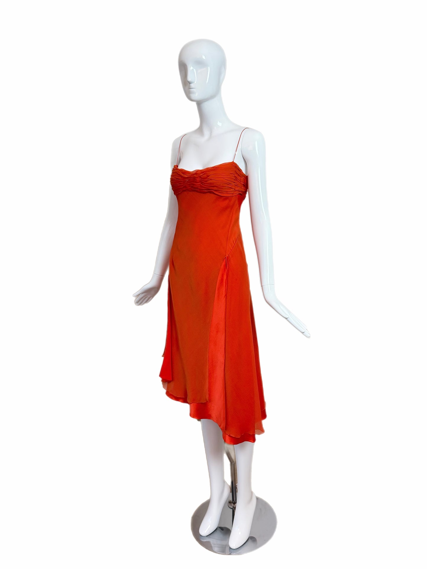 DANES 90's Vintage Orange Silk Knee Length Cocktail Dress