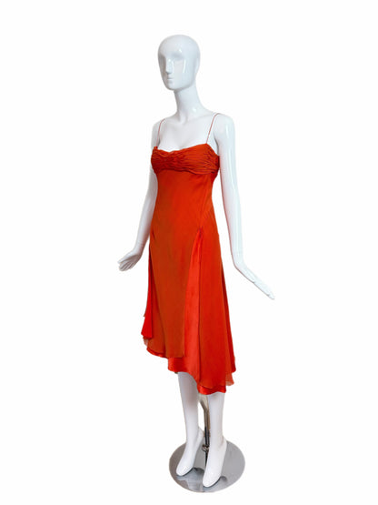 DANES 90's Vintage Orange Silk Knee Length Cocktail Dress
