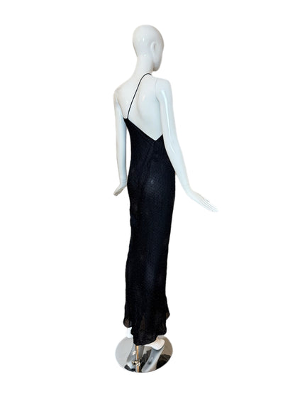 DONNA KARAN 90's Vintage Midnight Blue Beaded Asymmetrical Evening Gown