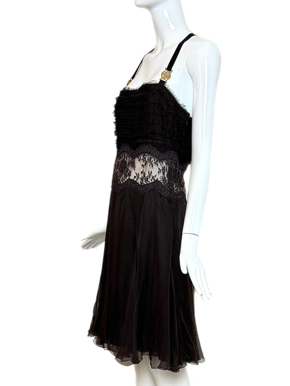 VERSACE 2005 Vintage Runway Espresso Brown Silk Dress
