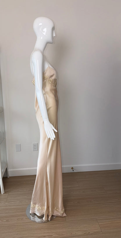 Les Habitudes 90's Vintage Blush Peach Beaded Floral Antique Look Slip Gown