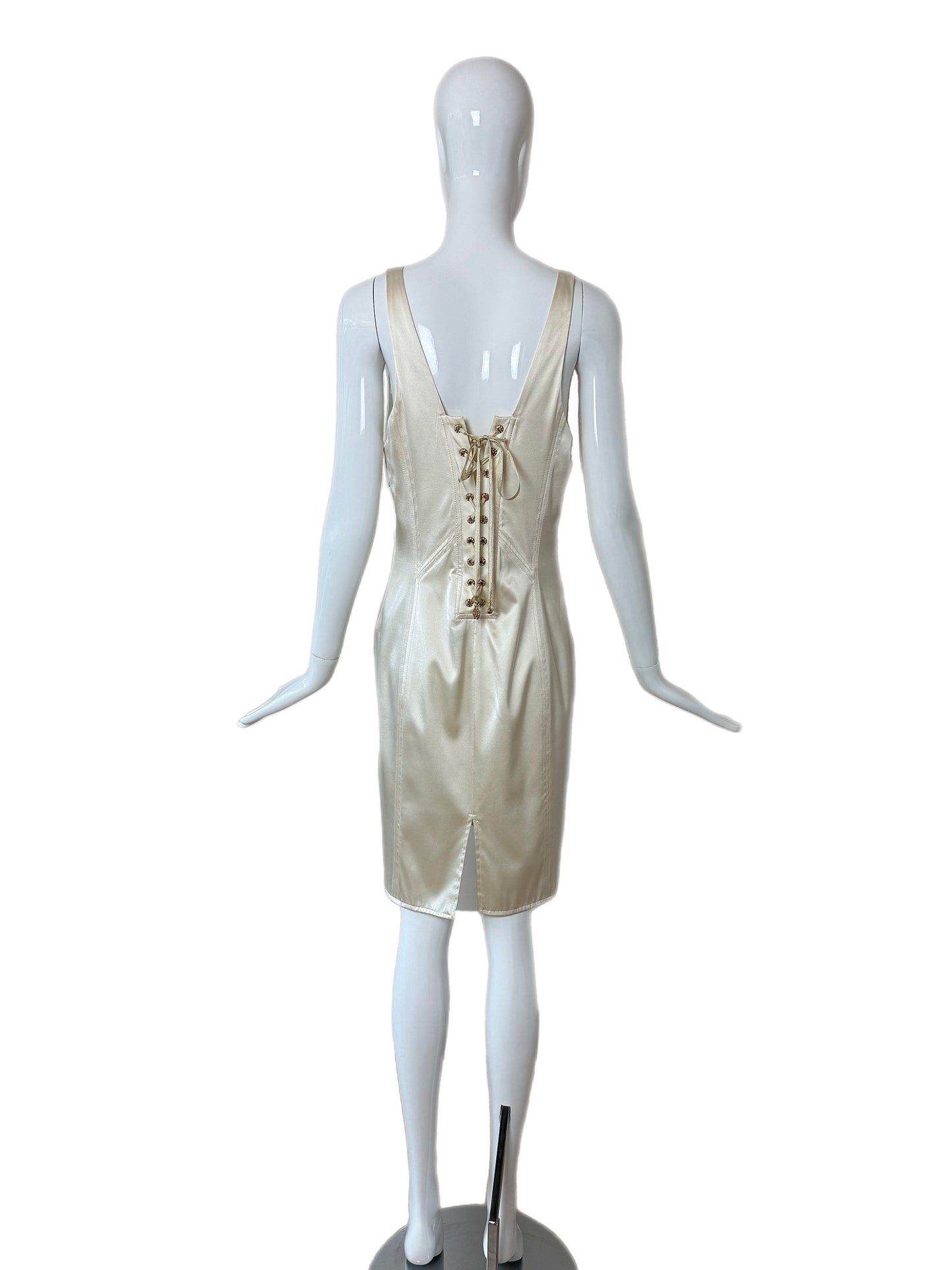 ROBERTO CAVALLI 2006 Silk Ivory Corset Back Knee Length Dress