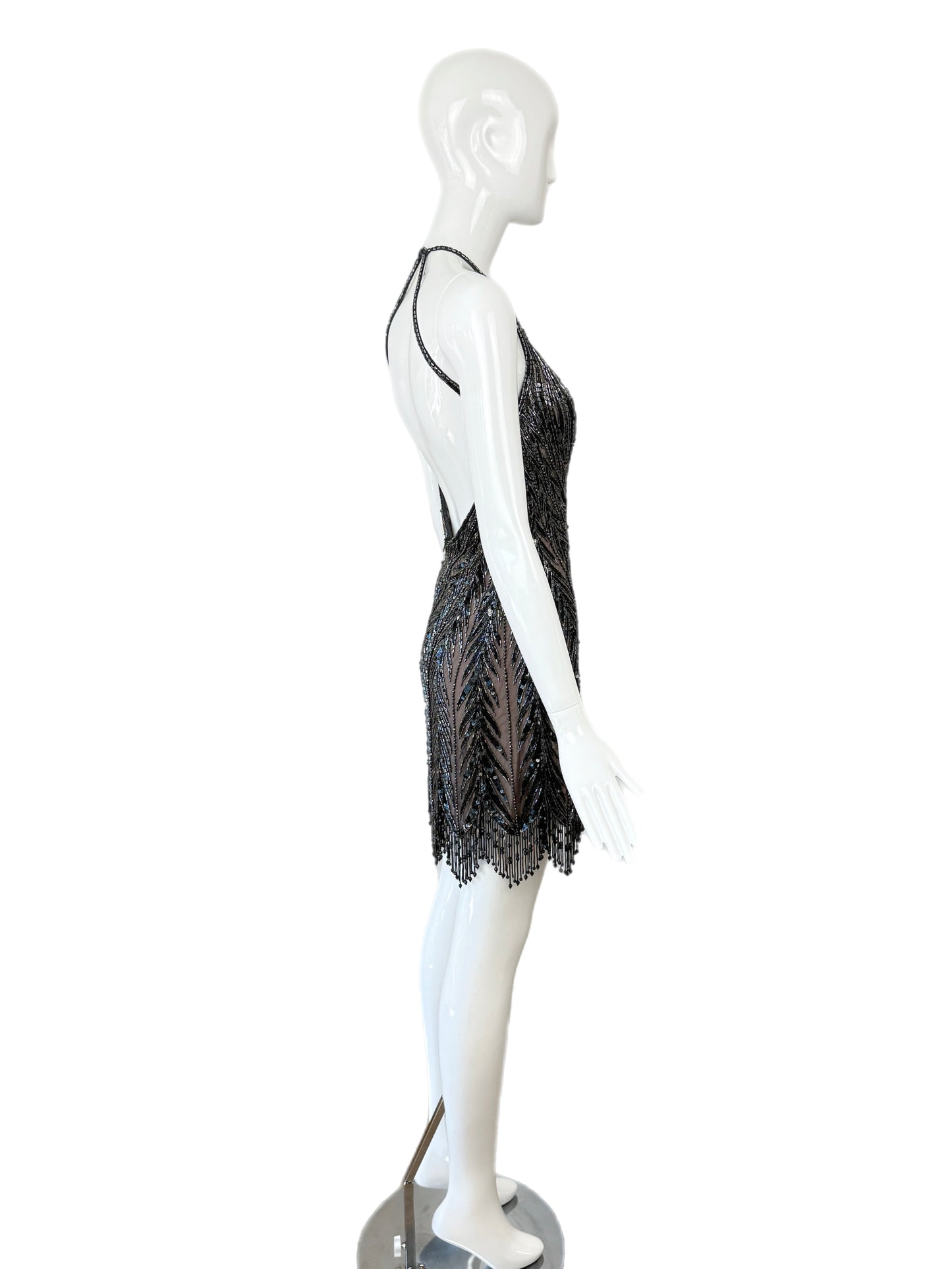 BOB MACKIE Vintage Anthracite Heavy Beaded Backless Mini Dress