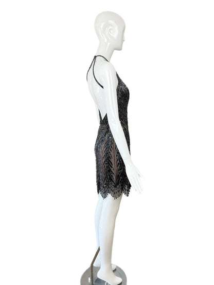 BOB MACKIE Vintage Anthracite Heavy Beaded Backless Mini Dress