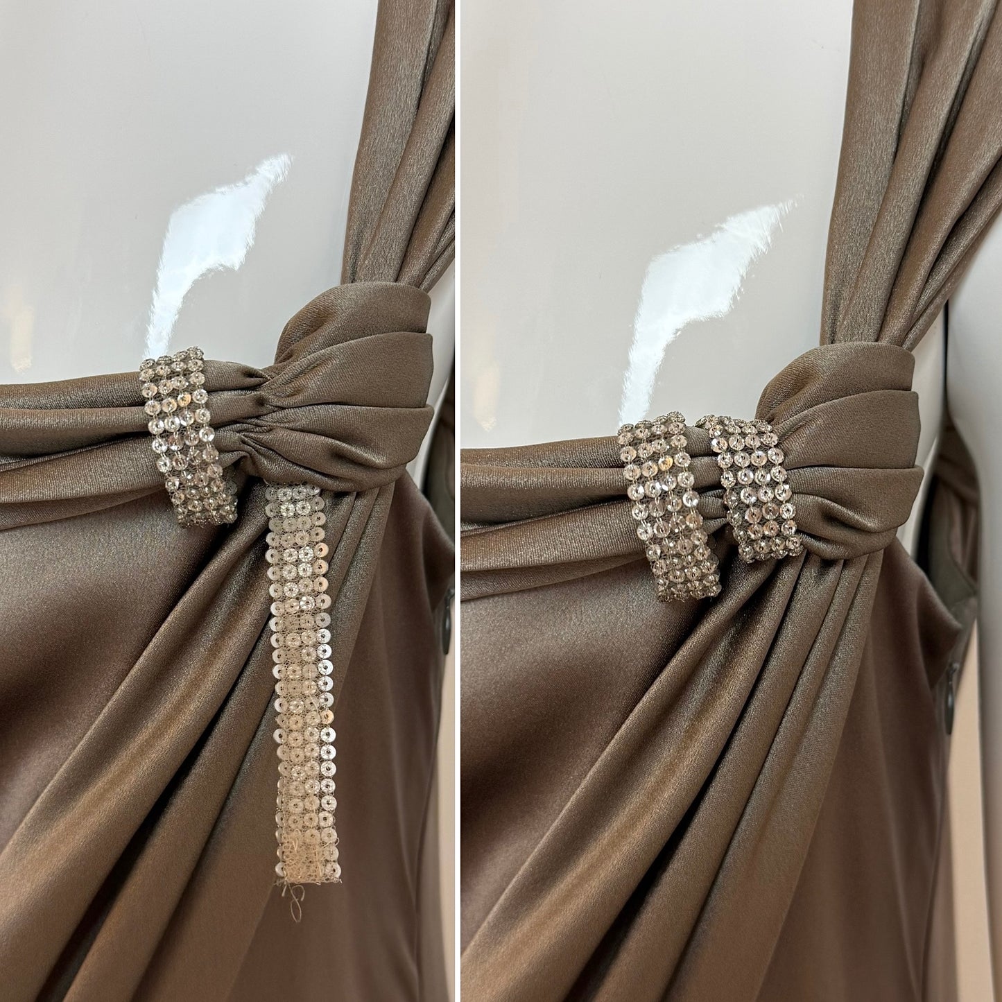 VALENTINO Vintage Silk Crystal Embellished Pewter Evening Gown