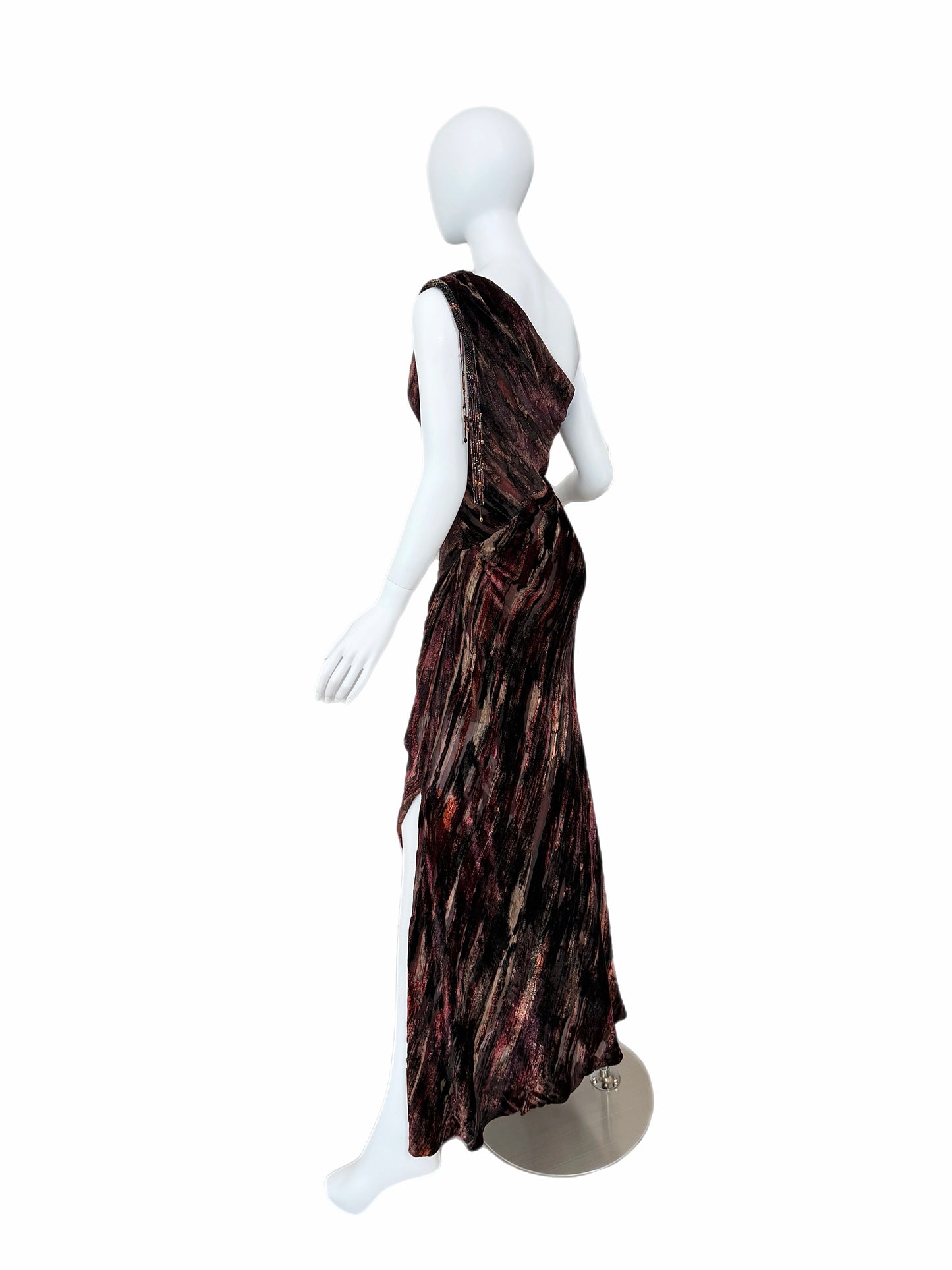 BOB MACKIE Vintage Embellished One Shoulder Brushstroke Evening Gown