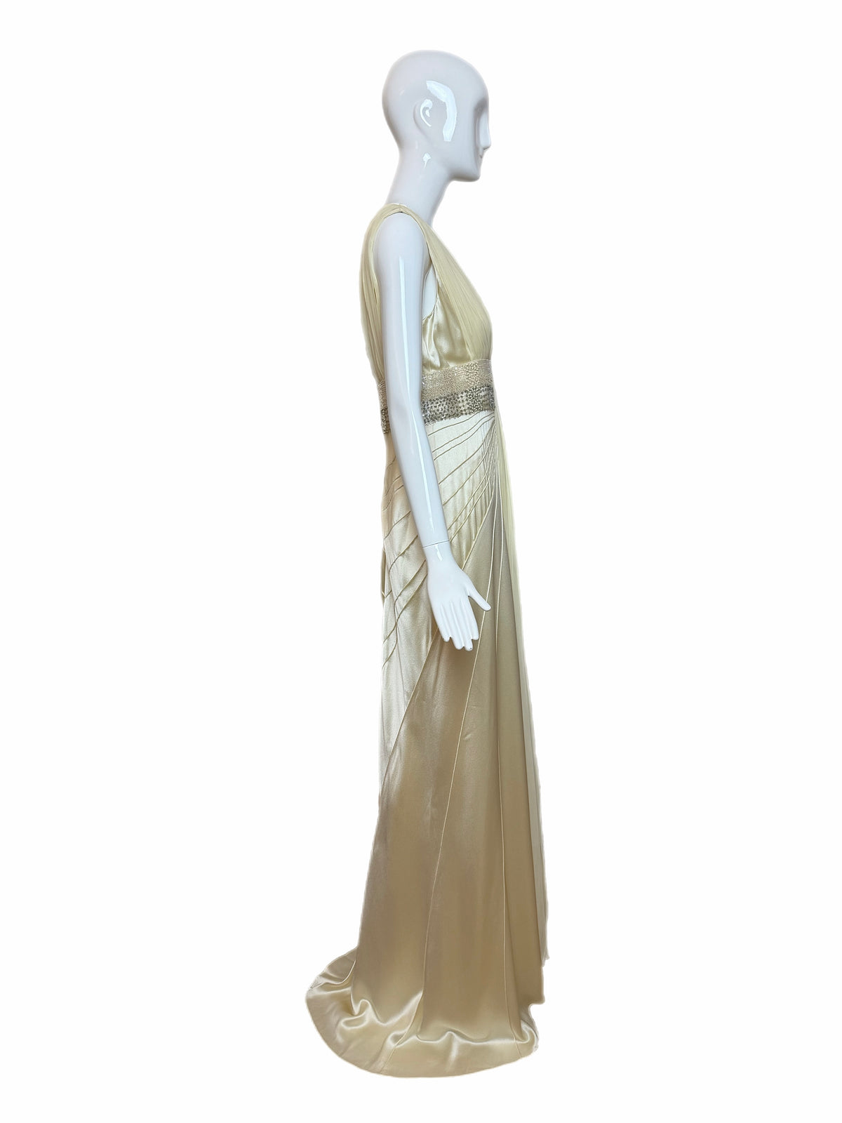 J. MENDEL Vanilla Silk Embellished Evening Gown w. Train