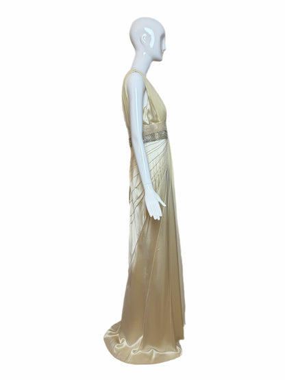 J. MENDEL Vanilla Silk Embellished Evening Gown w. Train