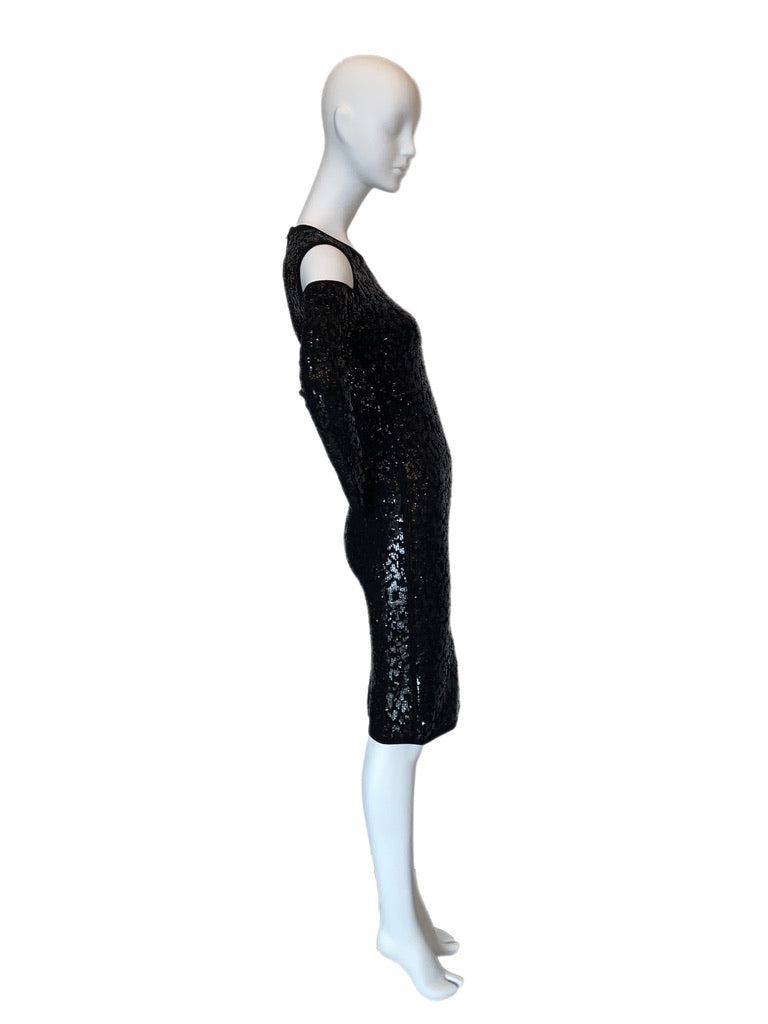 Michael Kors collection sequin cut out shoulder dress black