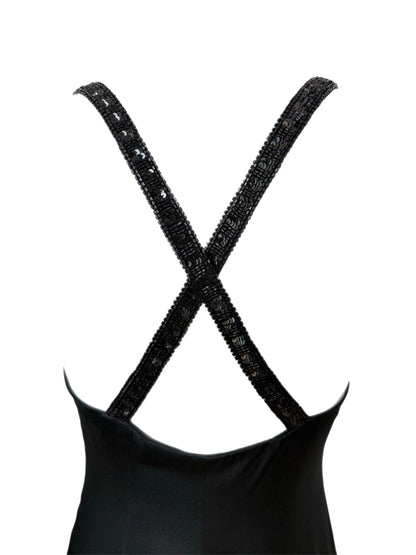 RICHARD TYLER COUTURE 1995 Vintage Runway Black Silk Beaded Evening Gown