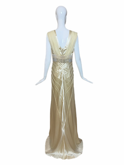 J. MENDEL Vanilla Silk Embellished Evening Gown w. Train