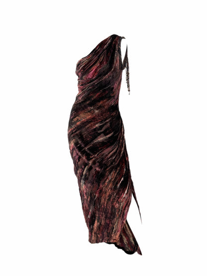 BOB MACKIE Vintage Embellished One Shoulder Brushstroke Evening Gown