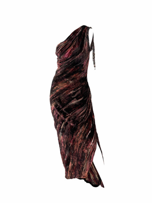 BOB MACKIE Vintage Embellished One Shoulder Brushstroke Evening Gown