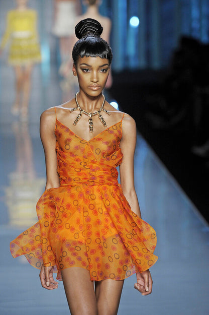 DIOR by JOHN GALLIANO 2009 Vintage Runway Silk Orange Mini Dress