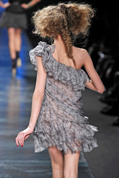 DIOR by JOHN GALLIANO 2010 Vintage Runway Silk Grey Ruffle Dress