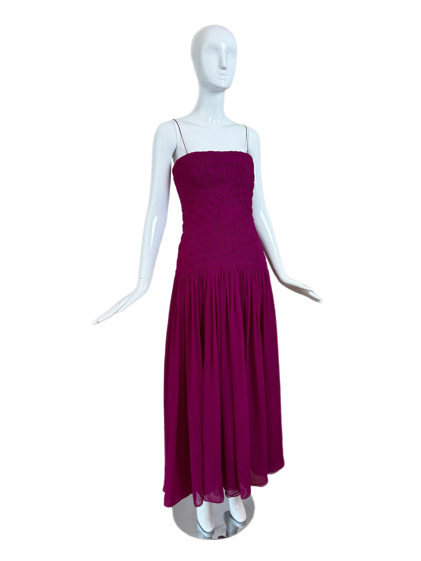 SALVATORE FERRAGAMO 2012 Vintage Runway Fuschia Ruched Silk Long Dress