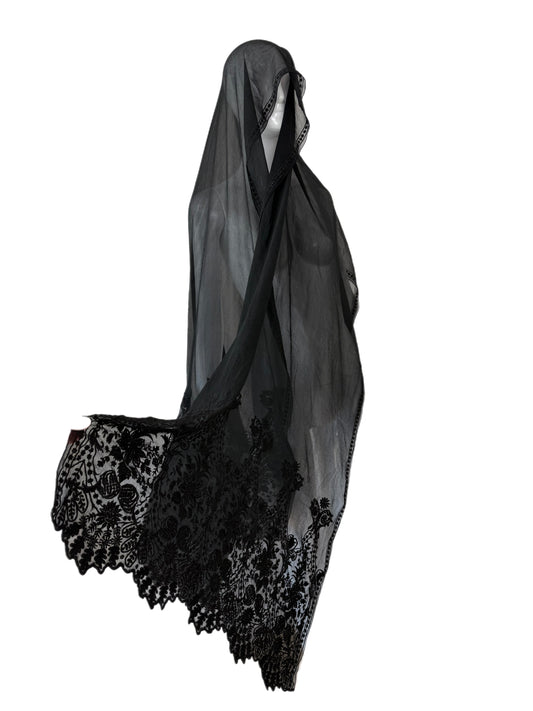 EAVIS & BROWN 90's Vintage Black Silk Hand Embroidered Oversized Shawl