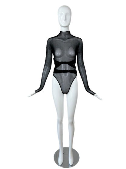 GIORGIO DI SANT ANGELO 80s/90s Vintage Sheer Black Bodysuit