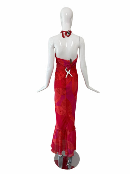 ICEBERG 2006 Vintage Runway Silk Embellished Ruffle Gown + Shawl