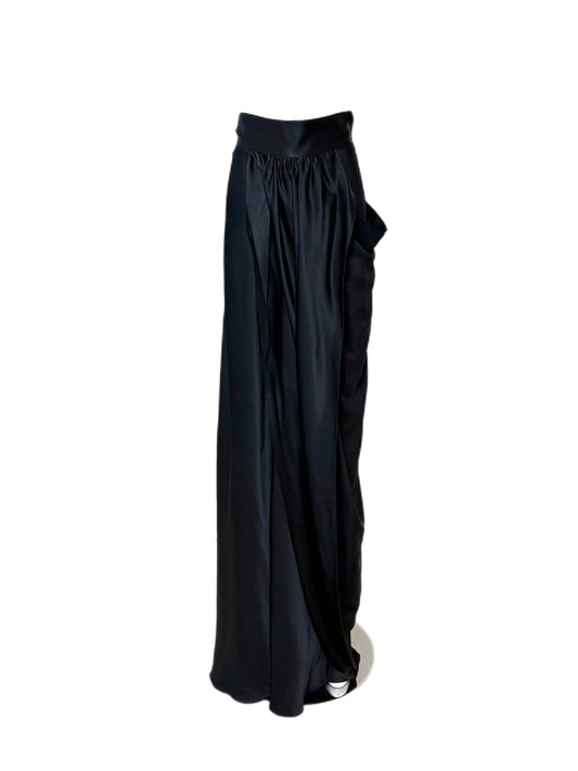 MONIQUE LHUILLIER Vintage 100% Silk Black Draped Maxi Skirt