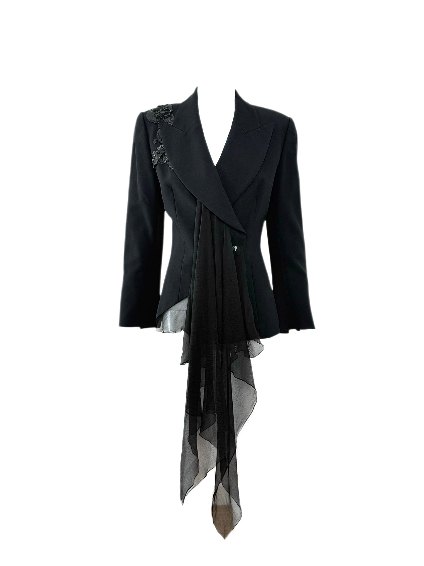 DIOR by GIANFRANCO FERRE 1995 Vintage Embellished Black Power Jacket