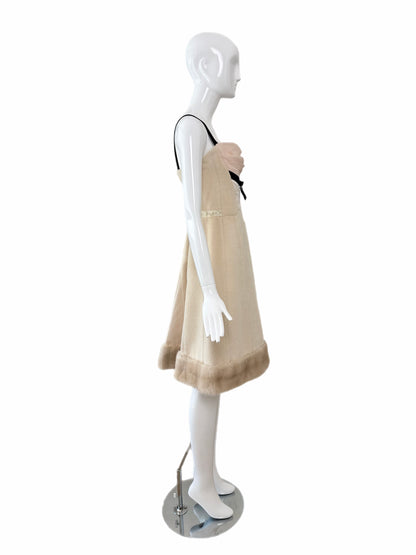 LOUIS VUITTON 2005 Vintage Mink Fur Trimmed Knee Length Dress