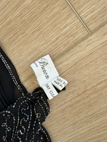 EAVIS & BROWN 90's Vintage Black Silk Hand-Beaded Oversized Shawl