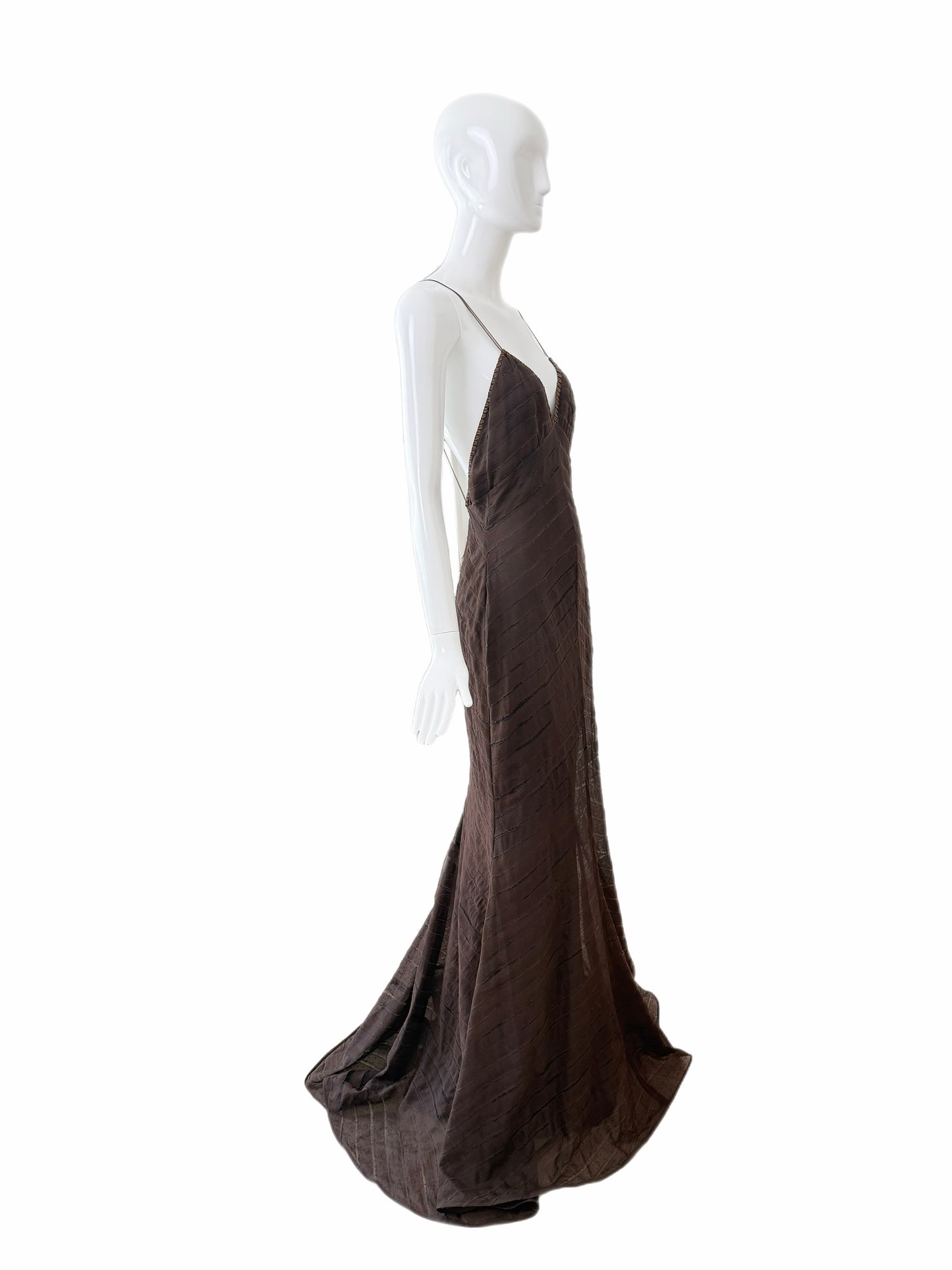J MENDEL 2004 Vintage Runway Silk Espresso Brown Evening Gown