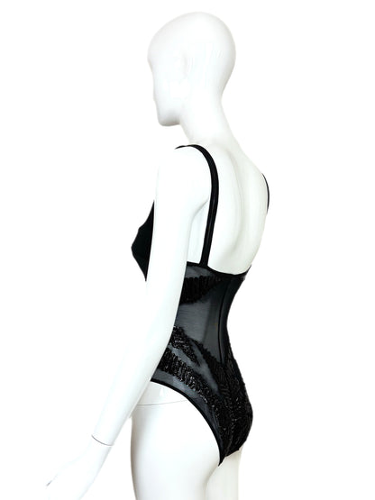 GIANFRANCO FERRE 90's Vintage Black Embellished Bodysuit
