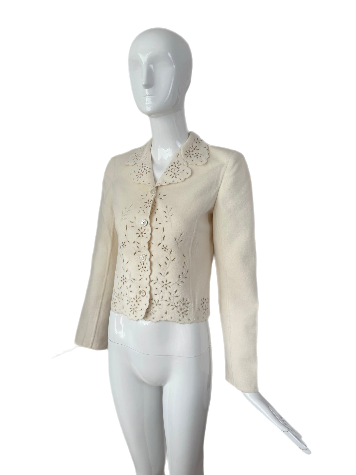 VALENTINO 1998 Vintage Ivory Eyelet Blazer Jacket
