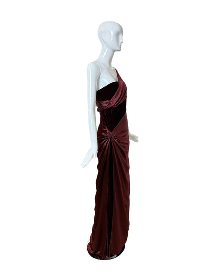VALENTINO 2007 Vintage Runway Burgundy One Shoulder Ball Gown