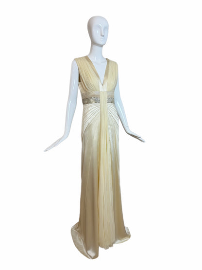 J. MENDEL Vanilla Silk Embellished Evening Gown w. Train